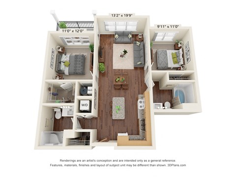 Ashlynn Ridge_3D_2 Bedroom B8 Floor Plan